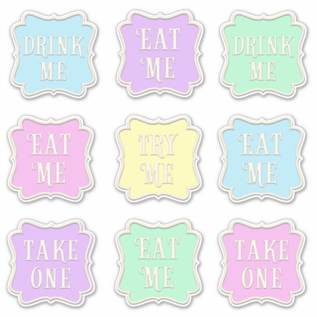 "Eat Me" "Drink Me" Wonderland Tea Party Colourful (Front)