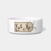 Eat Me Vintage Paper Tag Cat Food Bowl