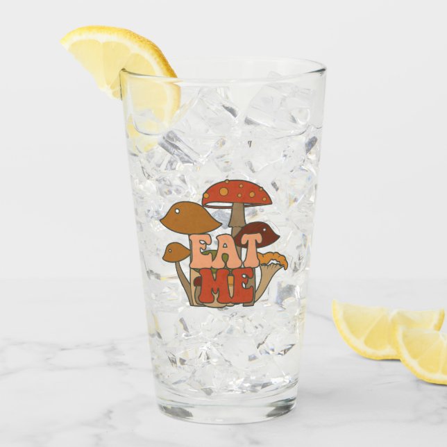 "Eat Me" – Whimsical Mushroom Design Glass (Front Ice)