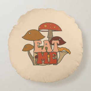 "Eat Me" – Whimsical Mushroom Design Round Cushion