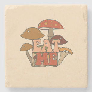 "Eat Me" – Whimsical Mushroom Design Stone Coaster
