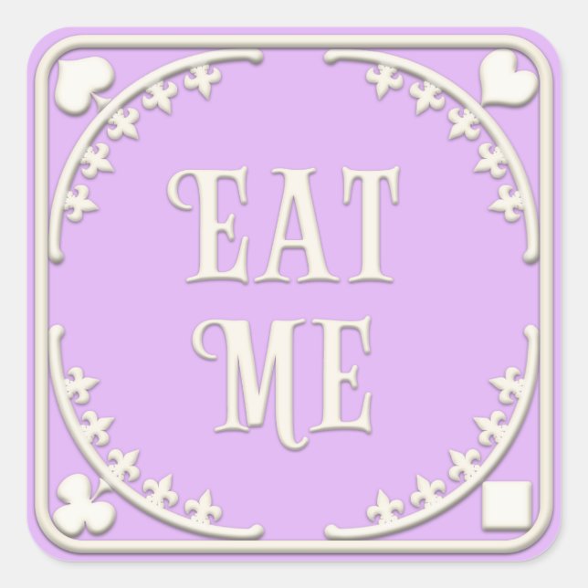 "Eat Me" Wonderland Tea Party Charming Purple Square Sticker (Front)