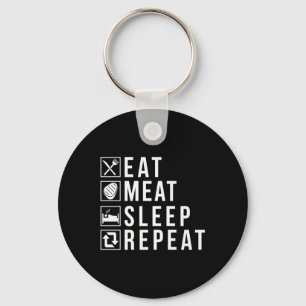 Eat Meat Sleep Repeat Bbq Grill Beef Premium Key Ring