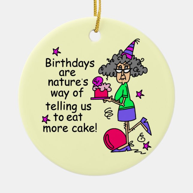 Eat More Cake Birthday Humour Ceramic Tree Decoration (Front)