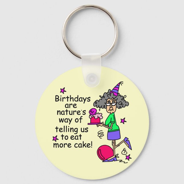 Eat More Cake Birthday Humour Key Ring (Front)
