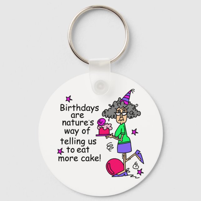 Eat More Cake Birthday Humour Key Ring (Front)