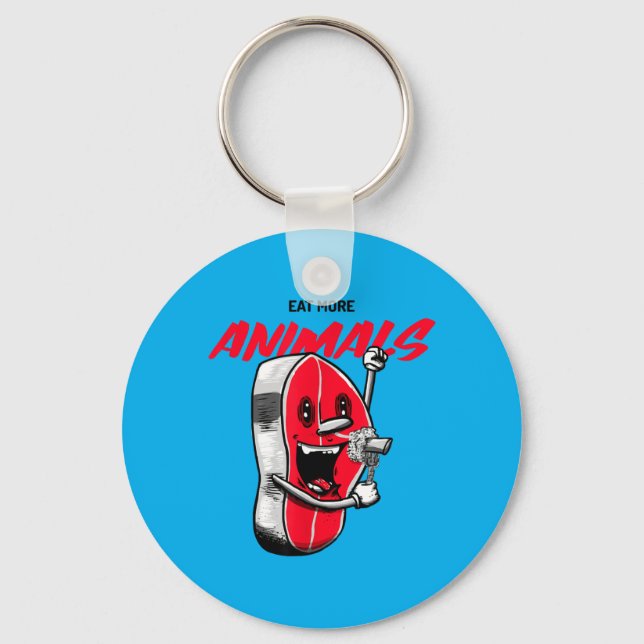 Eat More Meat Funny Bbq Anti Vegan Carnivore Key Ring (Front)