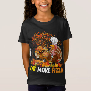 Eat More Pizza Thanksgiving Save Turkey Autumn Tre T-Shirt