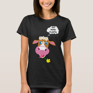 Eat More Plant Cow With Daisy Flower Vegan Vegetar T-Shirt