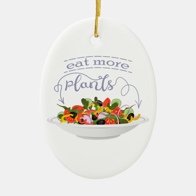 Eat more plants fresh salad motivation lettering ceramic tree decoration (Front)