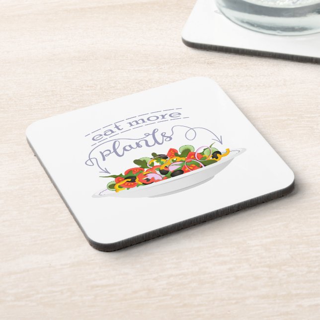 Eat more plants fresh salad motivation lettering coaster (Left Side)