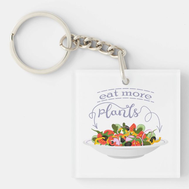 Eat more plants fresh salad motivation lettering key ring (Front)