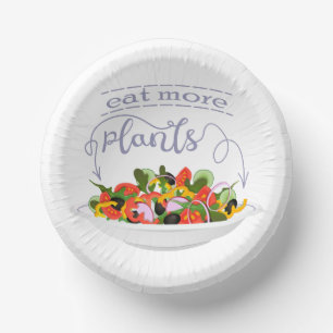 Eat more plants fresh salad motivation lettering paper plate