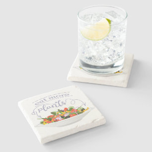 Eat more plants fresh salad motivation lettering stone coaster