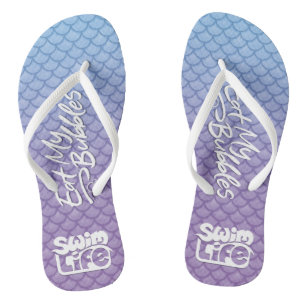 "Eat My Bubbles" Blue/Purple scales Swim Life Jandals