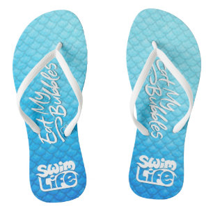 "Eat My Bubbles" Blue scales Swim Life Jandals
