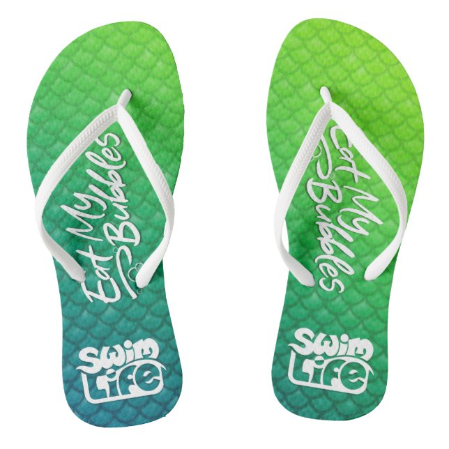 "Eat My Bubbles" Green/Teal scales Swim Life Jandals (Footbed)