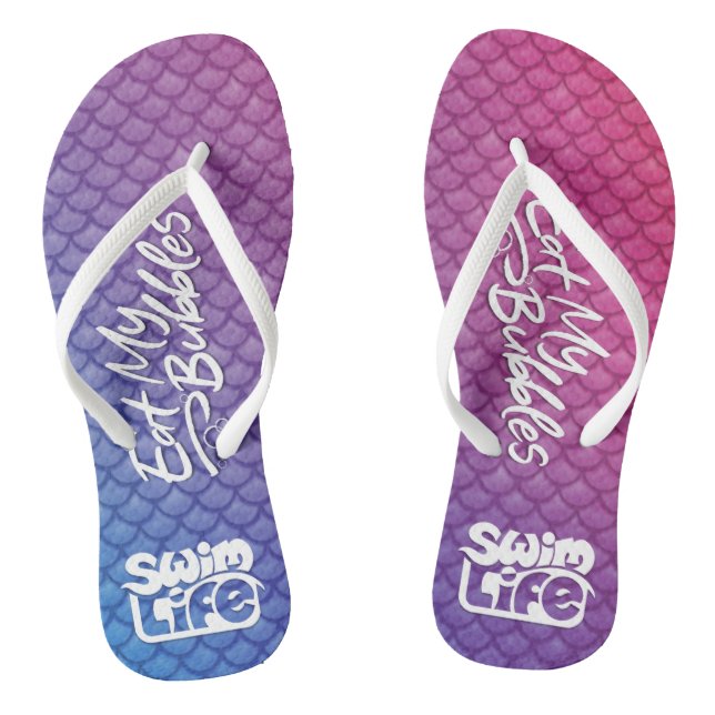 "Eat My Bubbles" Pink/Purple/Blue scales Swim Life Jandals (Footbed)