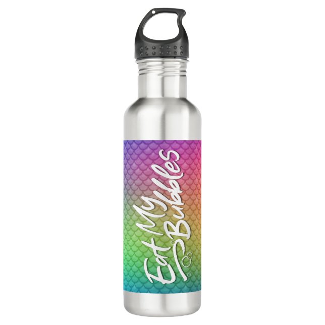 "Eat My Bubbles" Rainbow scales Swim Life 710 Ml Water Bottle (Front)