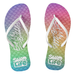 "Eat My Bubbles" Rainbow scales Swim Life Jandals