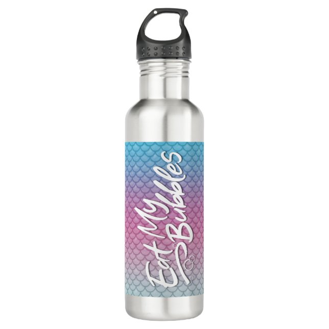 "Eat My Bubbles" Teal/Pink/Foam scales Swim Life 710 Ml Water Bottle (Front)