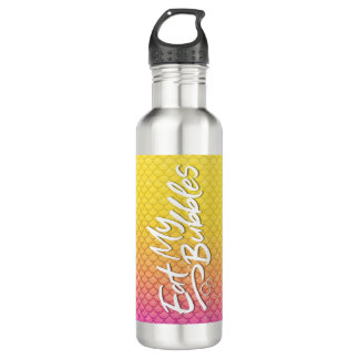 "Eat My Bubbles" Yellow/Pink scales Swim Life 710 Ml Water Bottle