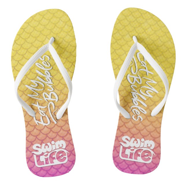 "Eat My Bubbles" Yellow/Pink scales Swim Life Jandals (Footbed)