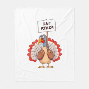 Eat Pizza Turkey Thanksgiving Adult Vegan Funny  Fleece Blanket