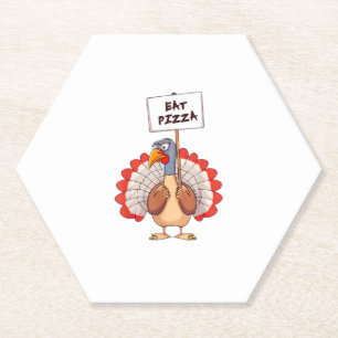 Eat Pizza Turkey Thanksgiving Adult Vegan Funny Paper Coaster