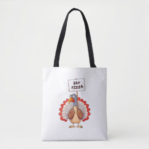 Eat Pizza Turkey Thanksgiving Adult Vegan Funny Tote Bag