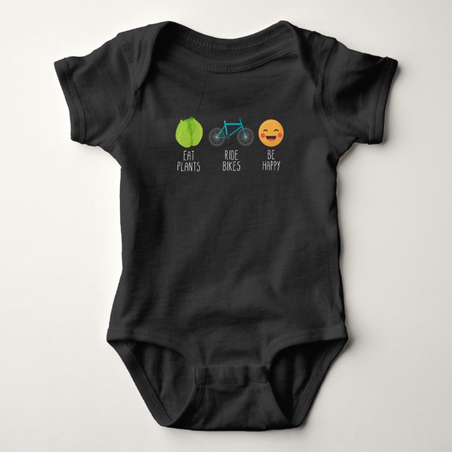 Eat Plants Ride Bikes Be Happy Vegan Athlete Baby Bodysuit (Front)