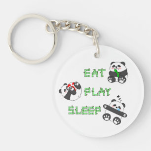 Eat Play Sleep Cute Baby Panda Comfortable Life Key Ring