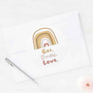 Eat, pray, love motivational colourful boho rainbo classic round sticker
