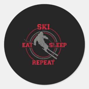 Eat ski sleep repeat skiing classic round sticker