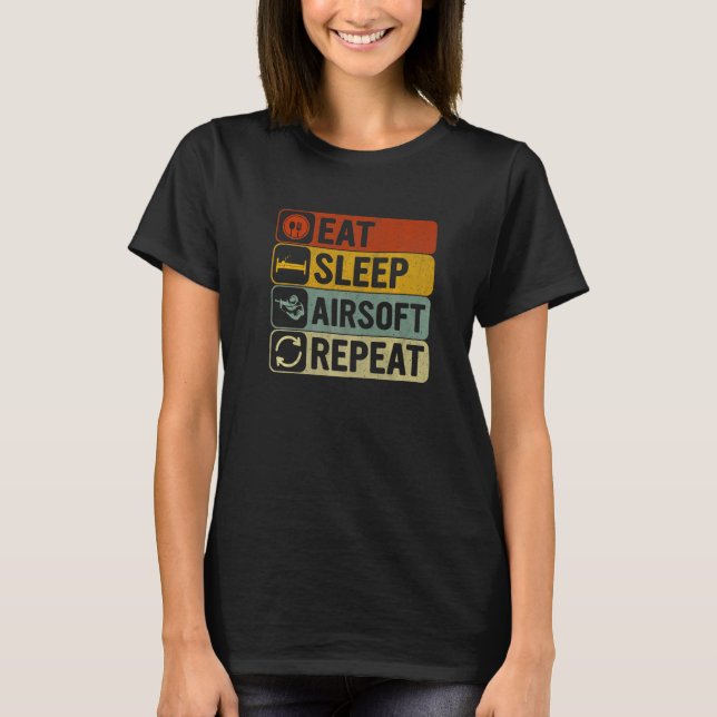 Eat Sleep Airsoft Repeat Retro 60s 70s Sports T-Shirt (Front)