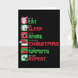 Eat Sleep Anime Gaming Christmas Pajama X-mas Holi Card