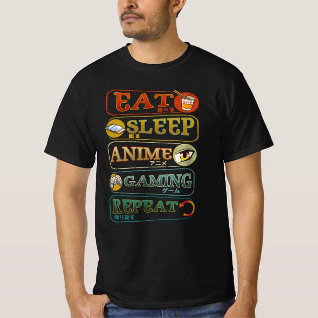 Eat Sleep Anime Gaming Repeat Gamer Japanese Video T-Shirt (Front)