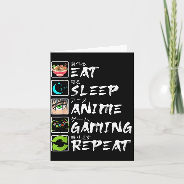 Eat Sleep Anime Gaming Repeat Gamer Men Teen Boy A Card (Front)