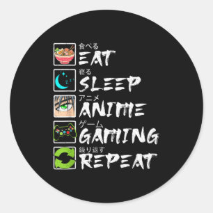 Eat Sleep Anime Gaming Repeat Gamer Men Teen Boy A Classic Round Sticker