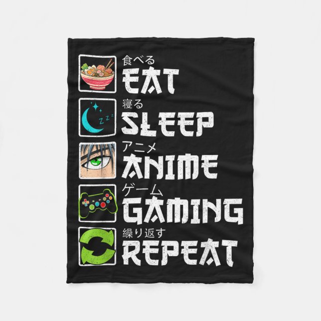 Eat Sleep Anime Gaming Repeat Gamer Men Teen Boy A Fleece Blanket (Front)