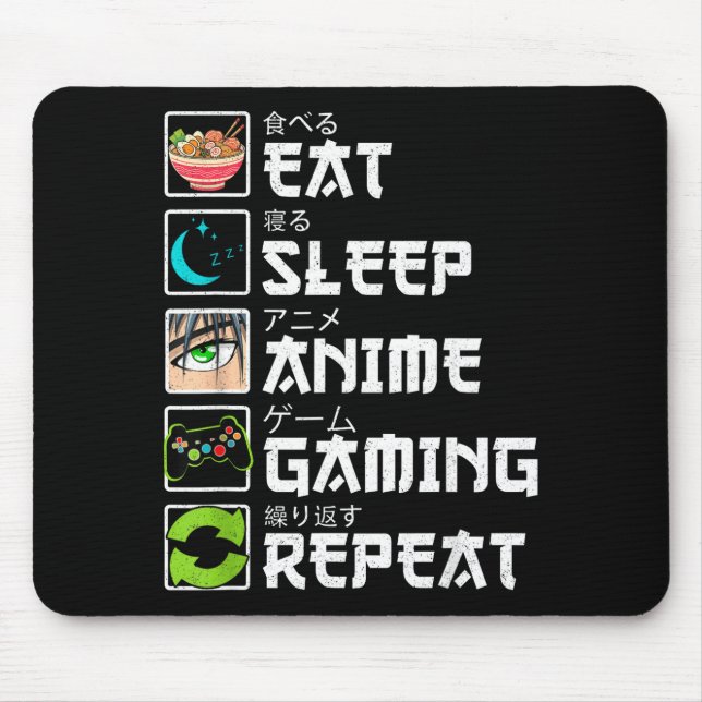 Eat Sleep Anime Gaming Repeat Gamer Men Teen Boy A Mouse Pad (Front)