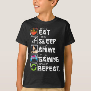Eat Sleep Anime Gaming Repeat Gamer Men Teen Boy A T-Shirt