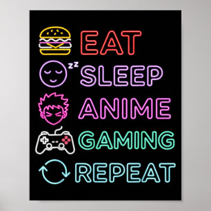 Eat Sleep Anime Gaming Repeat Gamer Men Teen Boy G Poster