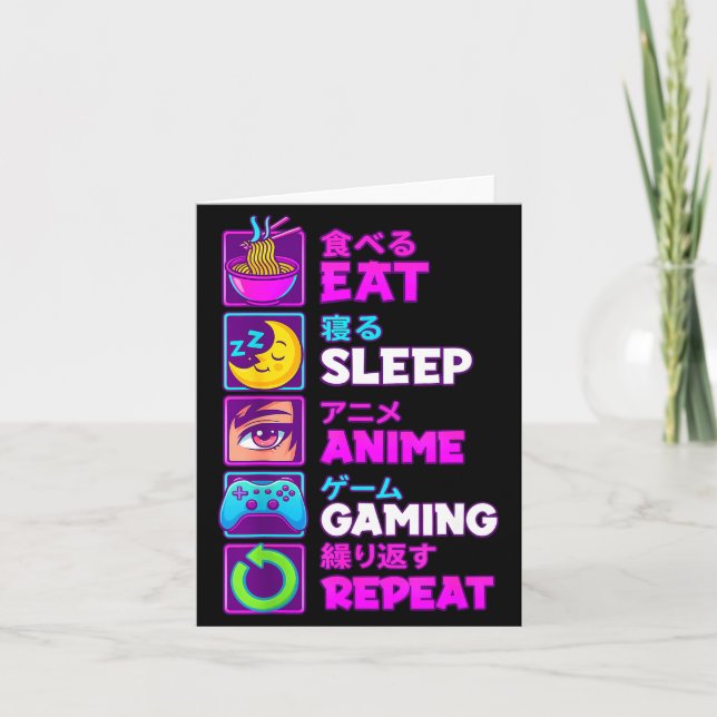 Eat Sleep Anime Gaming Repeat Kawaii Otaku Anime M Card (Front)
