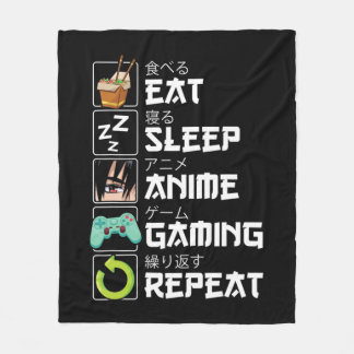 Eat Sleep Anime Gaming Repeat Kawaii Otaku Anime M Fleece Blanket