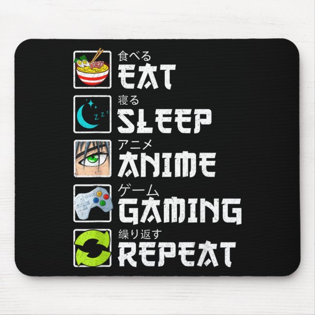Eat Sleep Anime Gaming Repeat Kawaii Otaku Anime M Mouse Pad (Front)