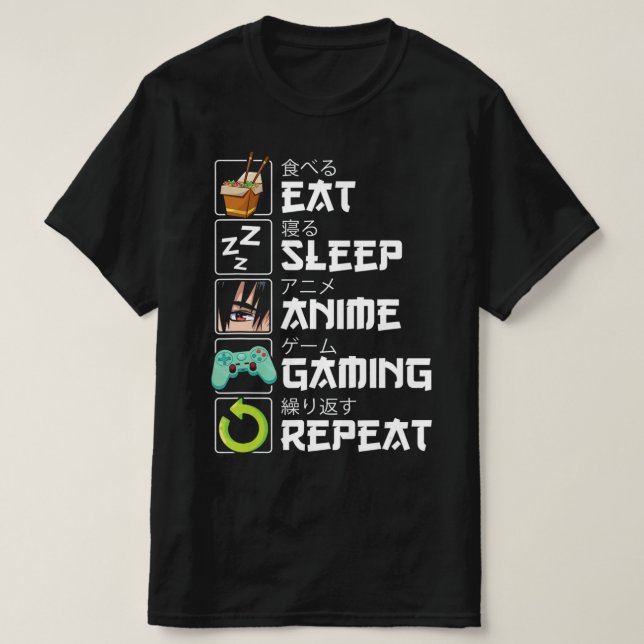 Eat Sleep Anime Gaming Repeat Kawaii Otaku Anime M T-Shirt (Design Front)