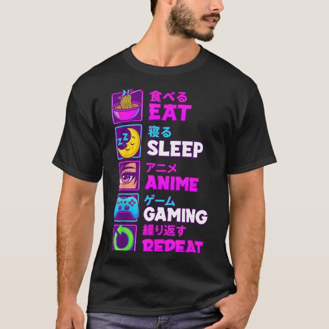 Eat Sleep Anime Gaming Repeat Kawaii Otaku Anime M T-Shirt (Front)