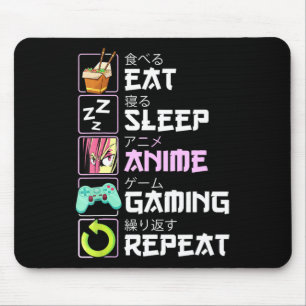 Eat Sleep Anime Gaming Repeat Kawaii Otaku Anime Mouse Pad
