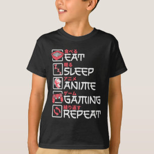 Eat Sleep Anime Gaming Repeat Otaku Gamer Japanese T-Shirt